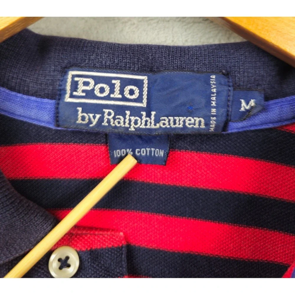 Vintage‎ Polo Ralph Lauren 4 Button Polo Shirt Mens Medium Red Striped Rare 90s